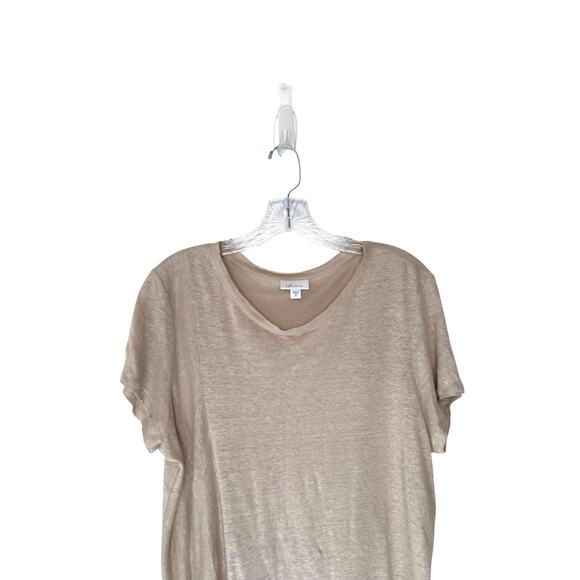 J. Jill Love Linen Shirt Tan Short Sleeve Lagenlook Relaxed Lightweight Medium - Picture 3 of 11
